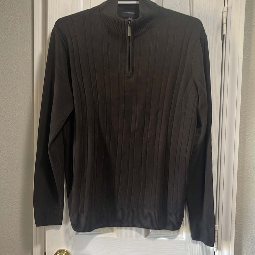 Geoffrey Beene Brown Ribbed Half-Zip Sweater